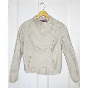 VINTAGE Bagatelle : size : S : cream beige ribbed genuine leather moto jacket